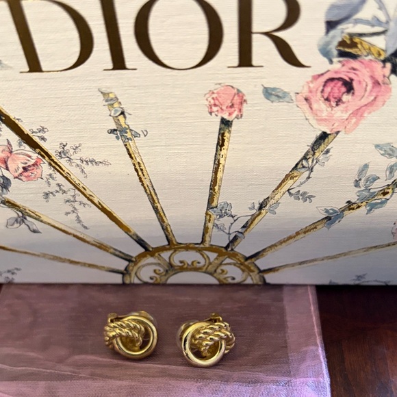 Dior Gold Twisted Knot Clip-On Earrings